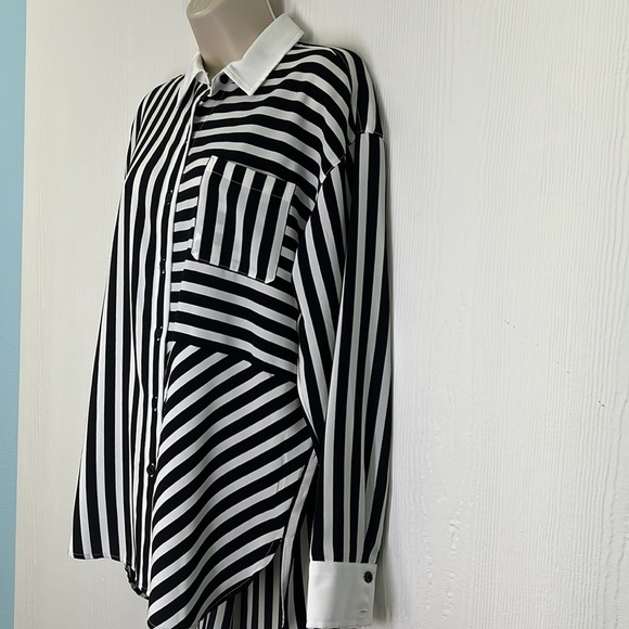 Karl Lagerfeld - Paris Stripes Hi Low Oversized Button Down Blouse Size Small - Picture 6 of 13